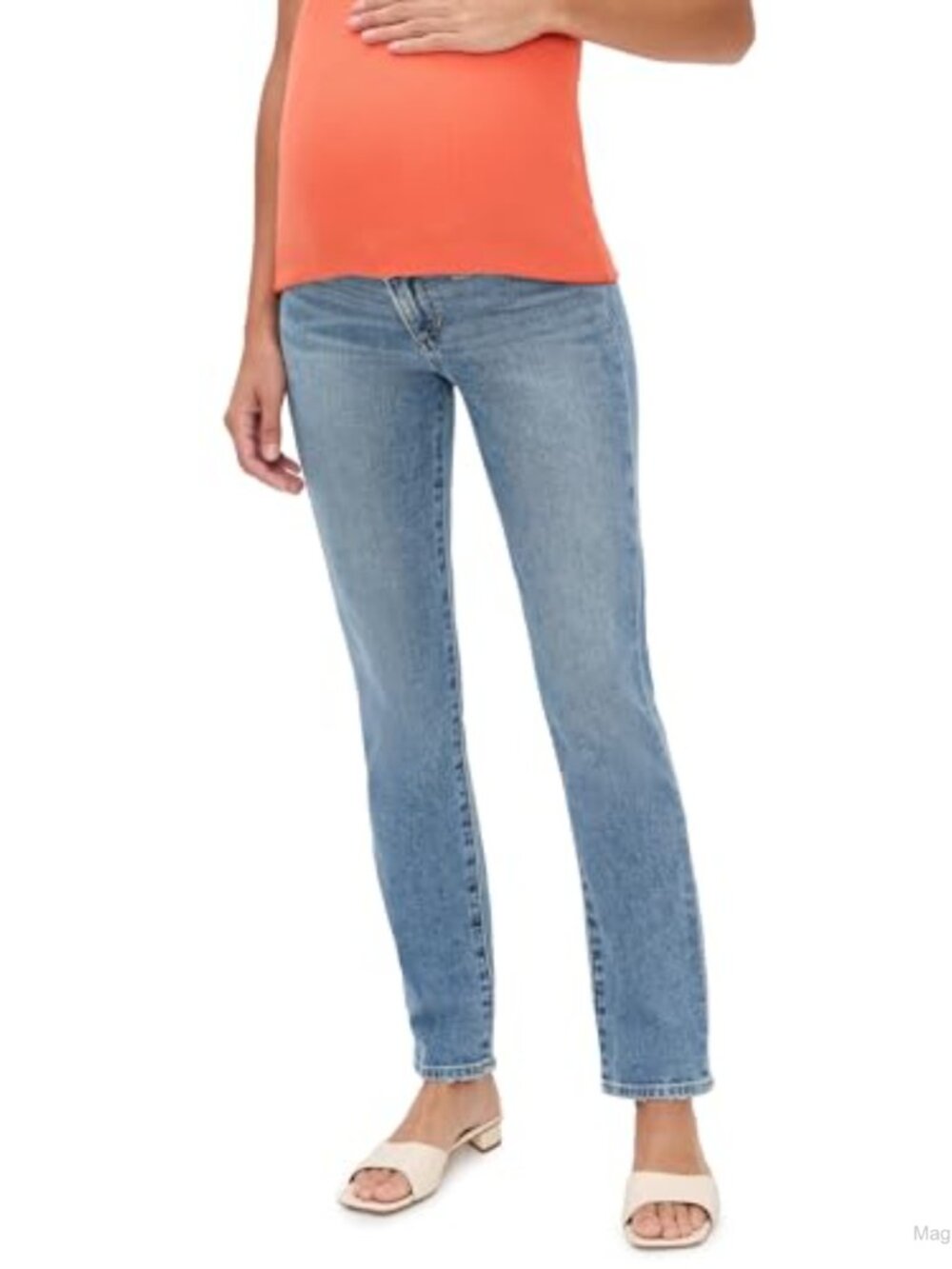 Maternity Cigarette Ankle Jeans Distressed Hem Mid Rise Cotton Blend